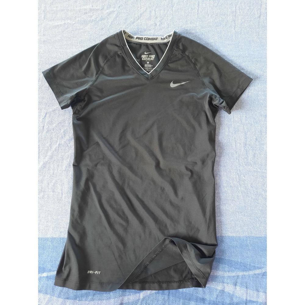 Nike Pro Combat Dri-FIT Men Small Black V-Neck Compression Shirt Fitted Training